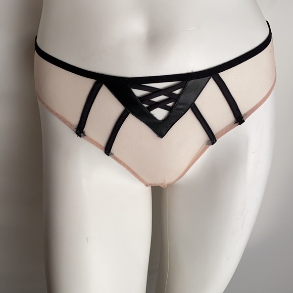 Victoria’s Secret nude mesh vegan leather panty S - Picture 1 of 15